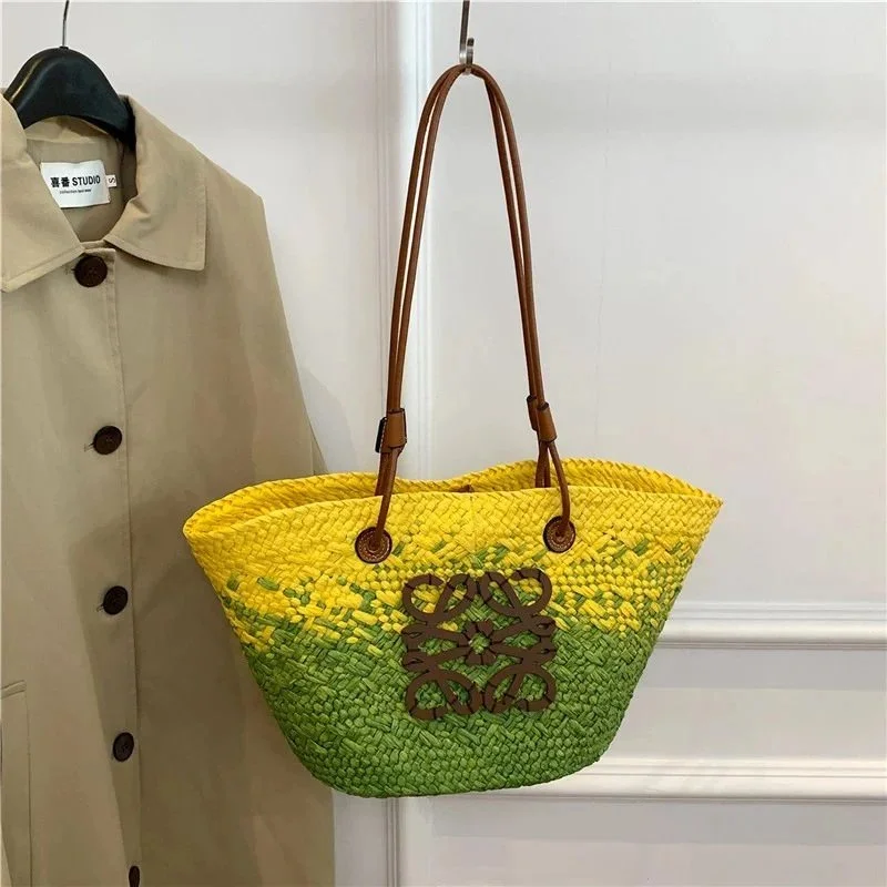 Loewe Loewe Puzzle Gradient Straw Tote Bag Green
