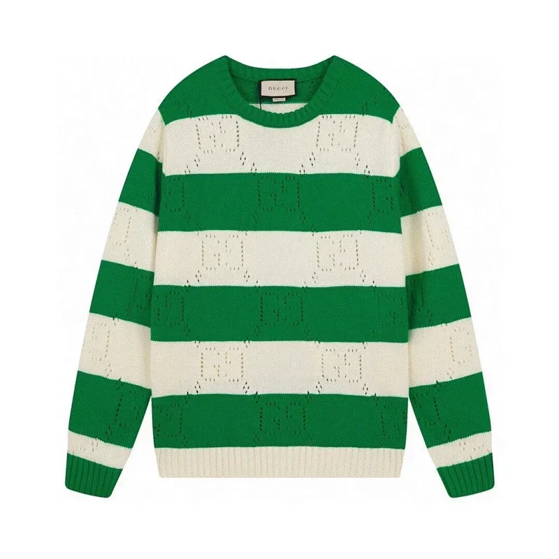 Gucci Gucci Interlocking G Green/White Striped Sweater Multicolor