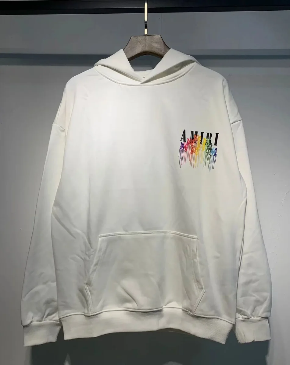Amiri AMIRI AMIRI Rainbow Drip White Hoodie White - 1
