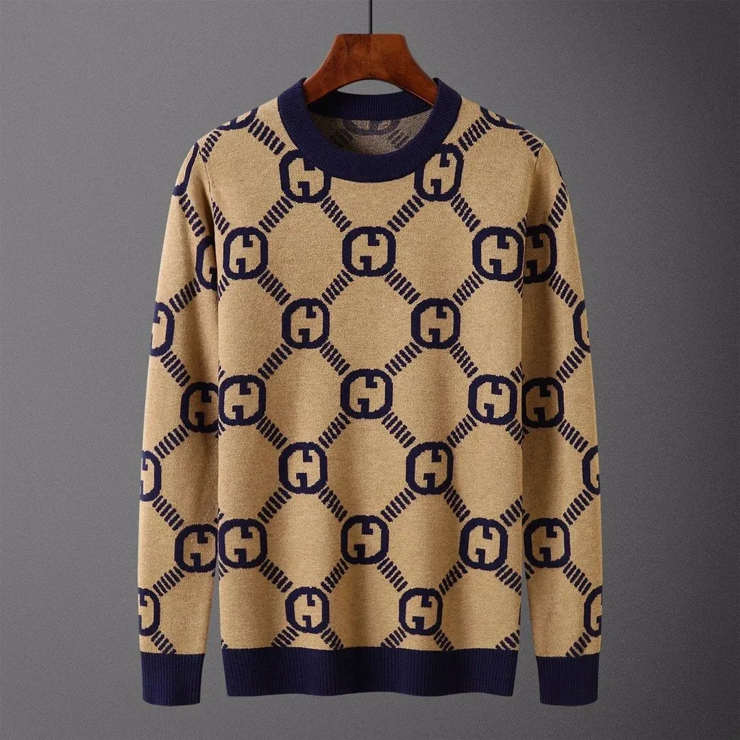 Gucci Gucci GG Monogram Beige & Navy Knit Sweater Beige - 1