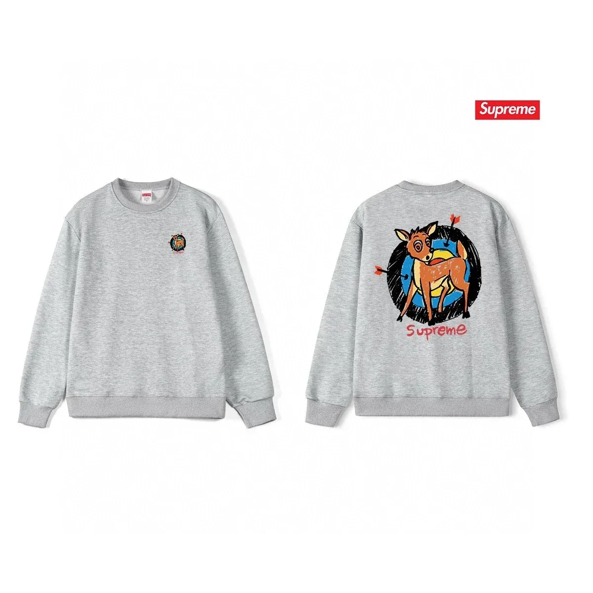 Supreme Supreme Deer Graphic Crewneck Sweatshirt Grey Grey - 1