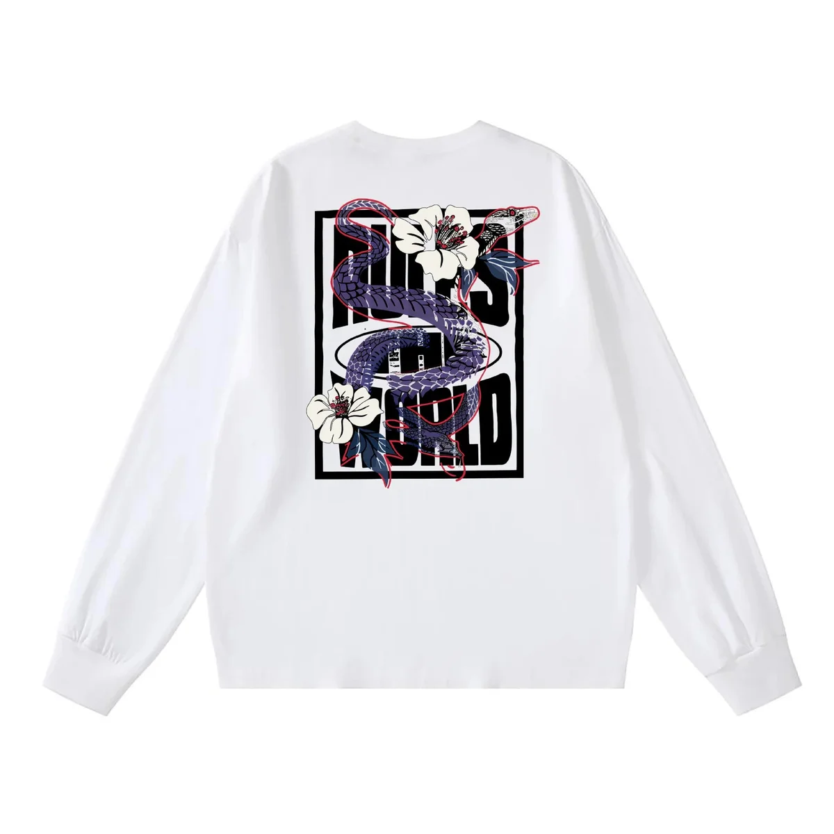 Other White Snake & Flower Graphic Long Sleeve T-Shirt White - 1