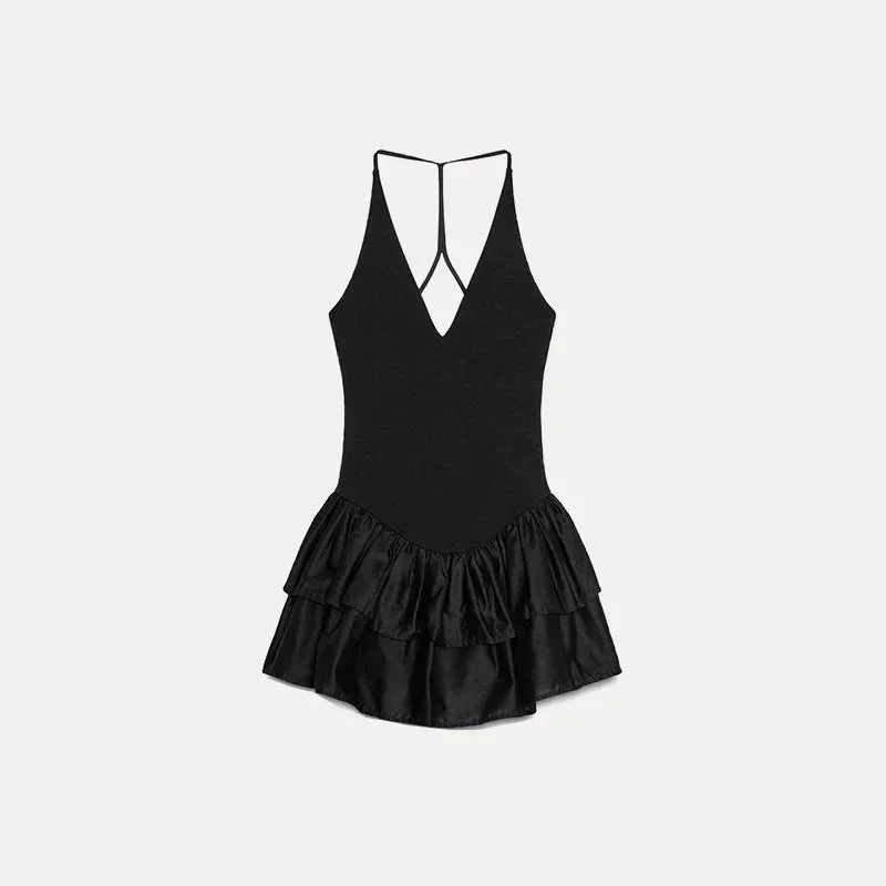 Other Black Mini Dress with Ruffled Skirt Black - 1