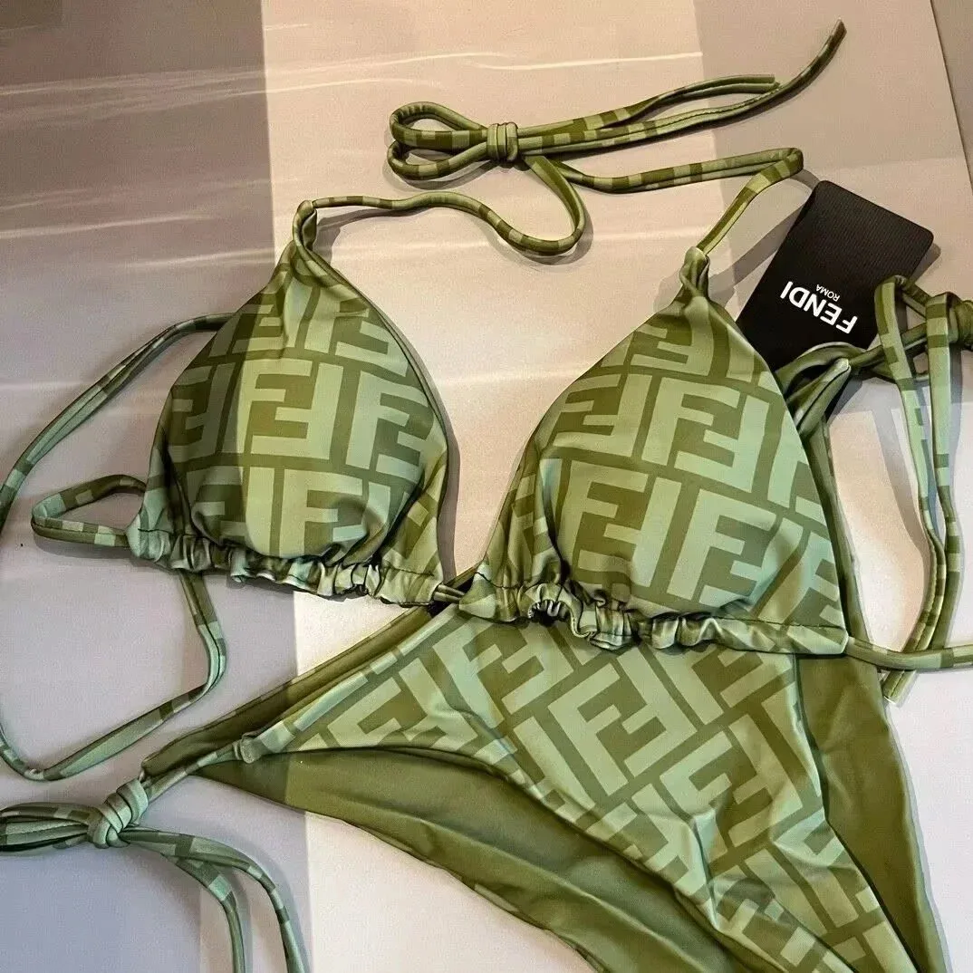 Fendi Fendi FF Monogram Olive Green Bikini Set Green