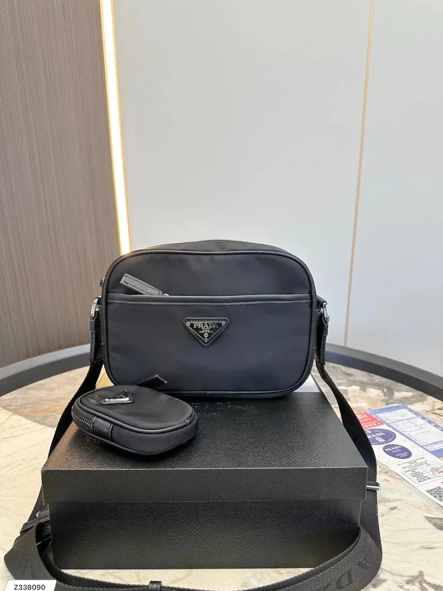 Prada Prada Black Nylon Crossbody Bag with Detachable Pouch Black - 1