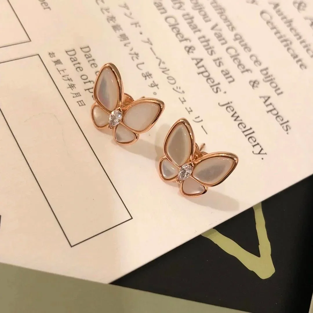 Van Cleef & Arpels Van Cleef & Arpels Pearl/Rose Gold Butterfly Earrings Cream