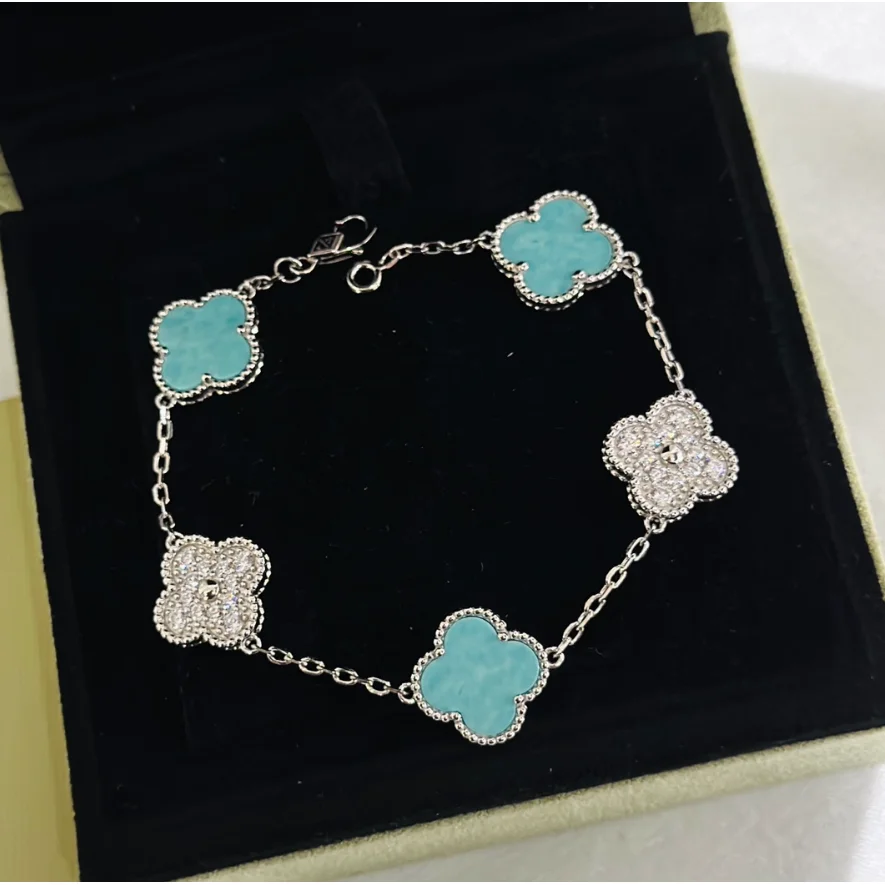 Van Cleef & Arpels Van Cleef & Arpels Alhambra Turquoise and Diamond Clover Bracelet Blue
