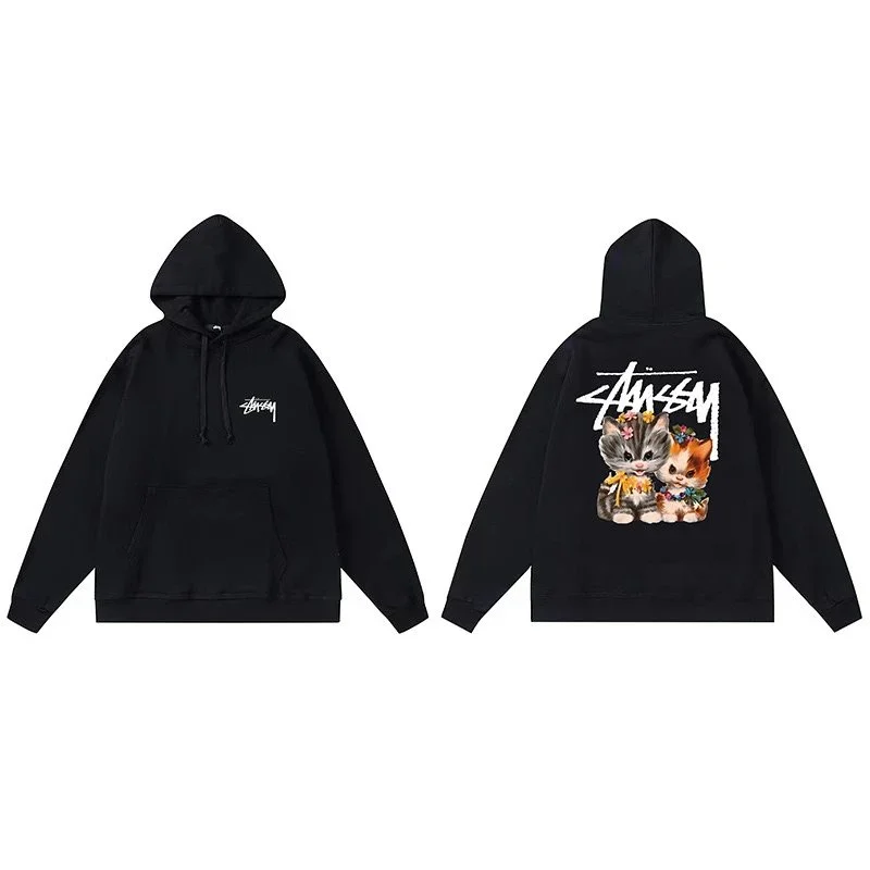 Stussy Stussy Black Cat Print Hoodie Black - 1