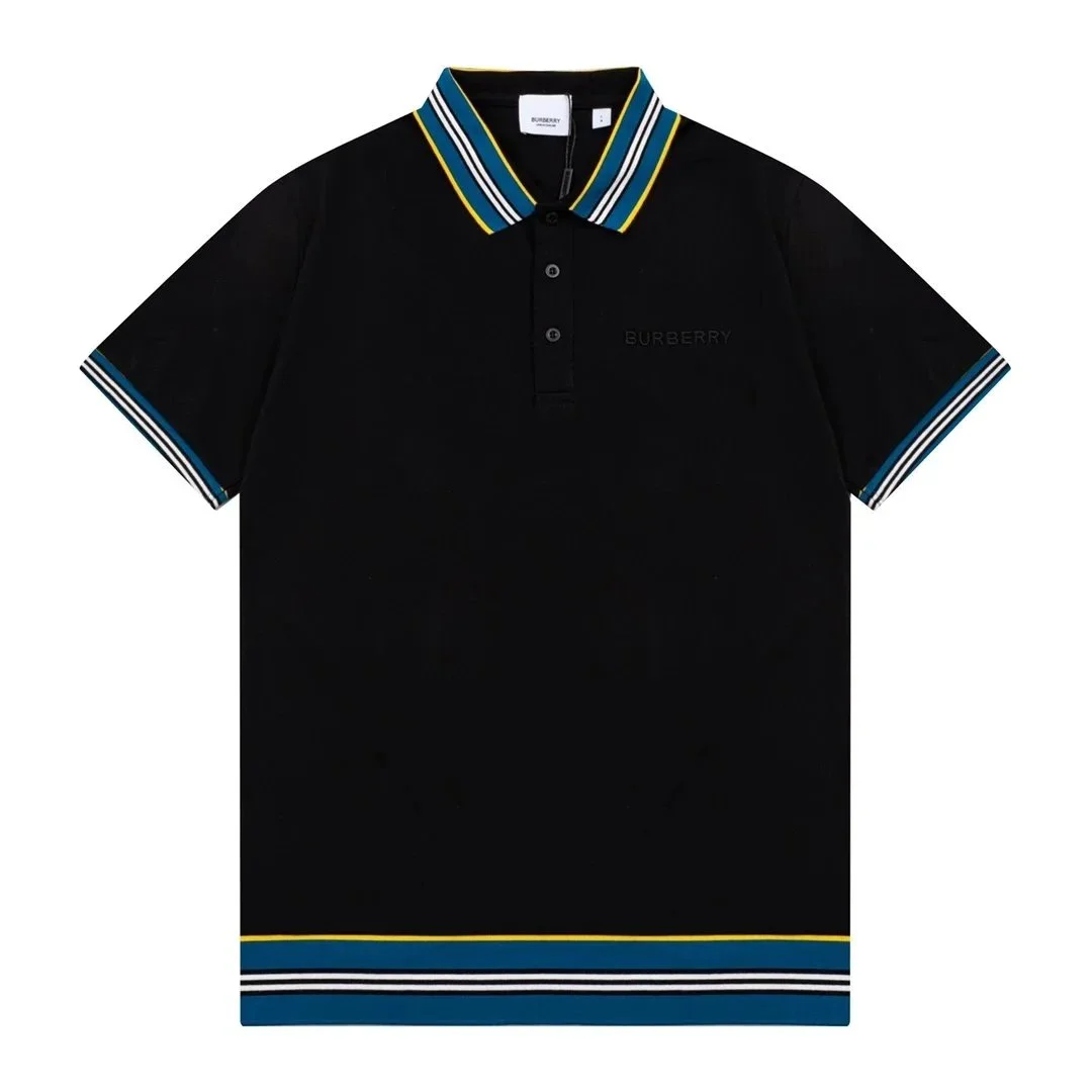 Burberry Burberry Tennis Club Black/Blue/White/Yellow Striped Polo Shirt Black