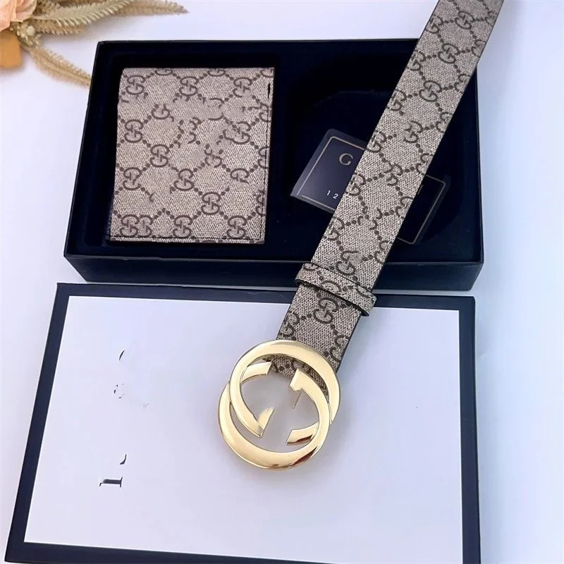 Gucci Gucci GG Monogram Belt Beige/Gold Leather Beige - 1