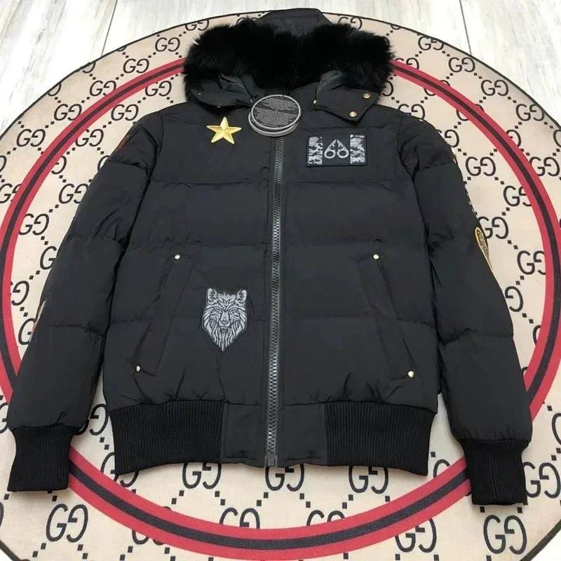 Other Black Wolf Embroidery Parka with Fur Hood Black - 1