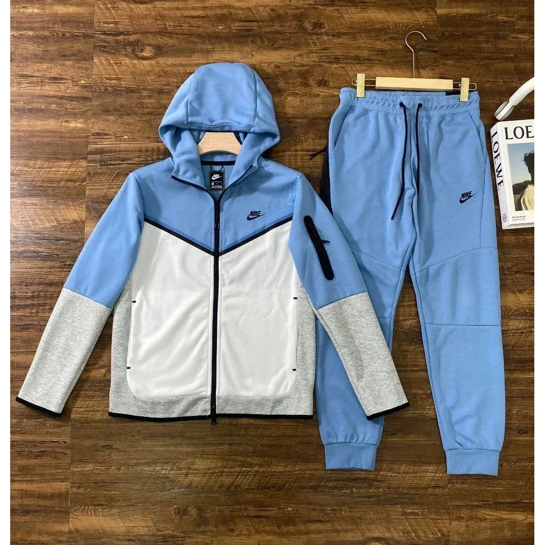 Nike Nike Tech Fleece Blue & White Hoodie & Pants Set Blue - 1