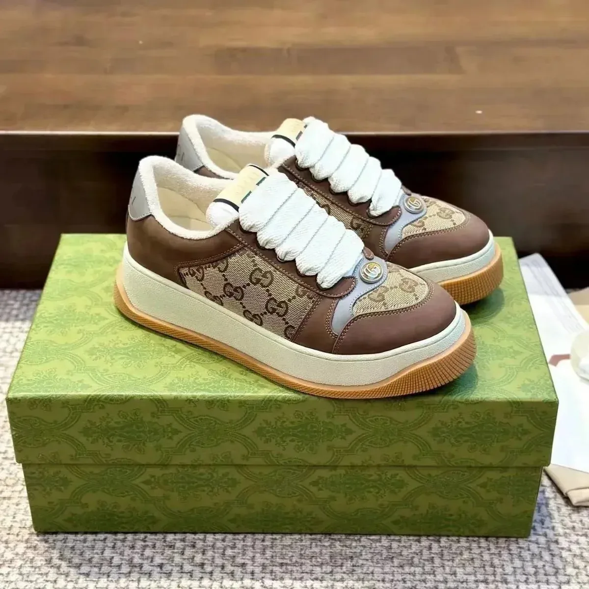 Gucci Gucci Ace Brown GG Monogram Sneakers Brown