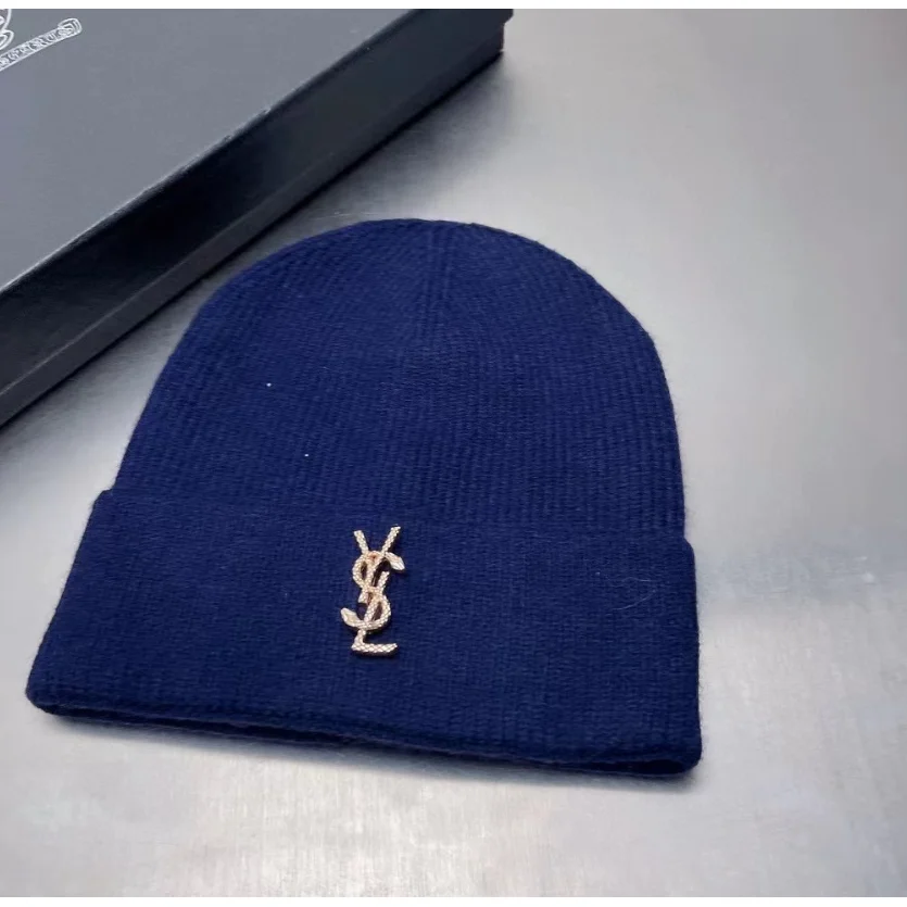 Saint Laurent Saint Laurent YSL Monogram Navy Beanie Navy