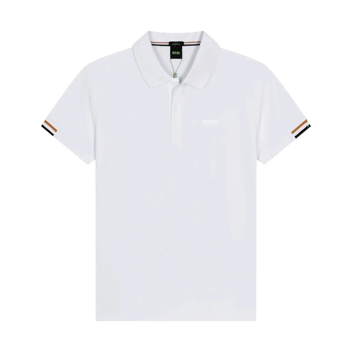 Hugo Boss HUGO BOSS White Polo Shirt with Color Stripe Cuffs White - 1
