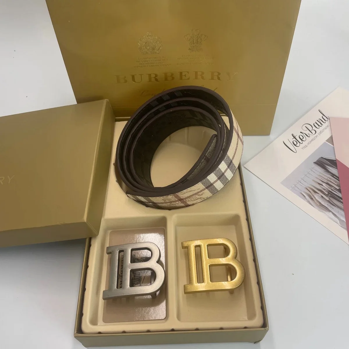 Burberry Burberry TB Monogram Belt in Beige & Brown Beige - 1