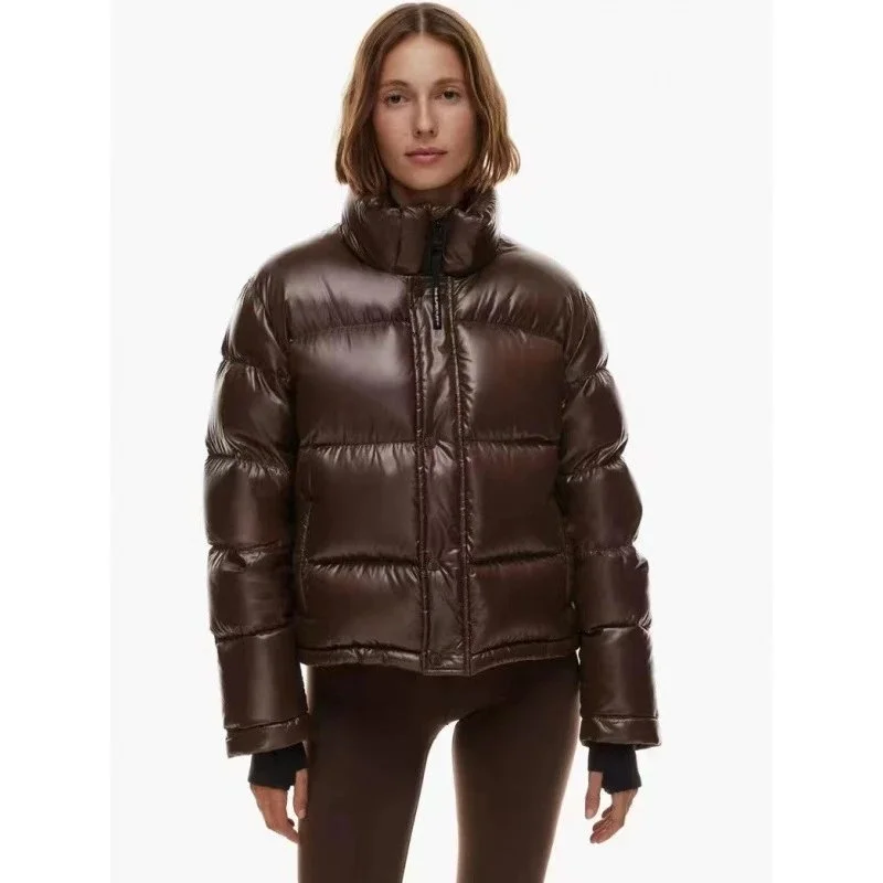 Other Puffer Jacket Brown Leather Look Parka Brown - 1