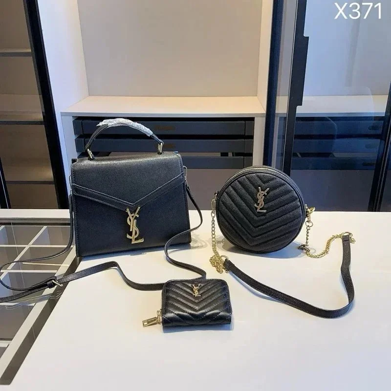 Saint Laurent Saint Laurent YSL Tote Black Leather Handbag Set Black - 1