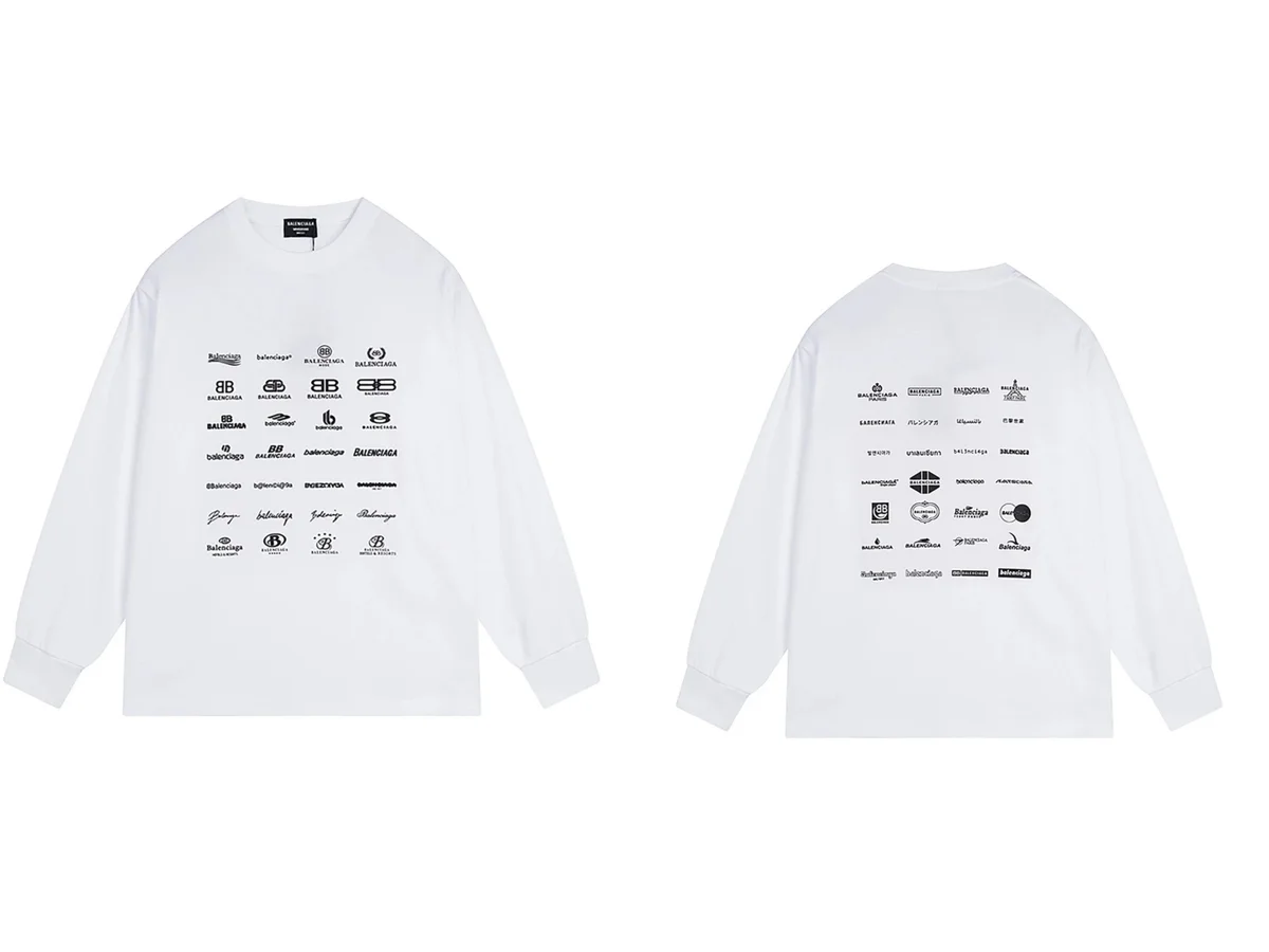 Balenciaga Balenciaga Logo Print Long Sleeve T-Shirt White White - 1