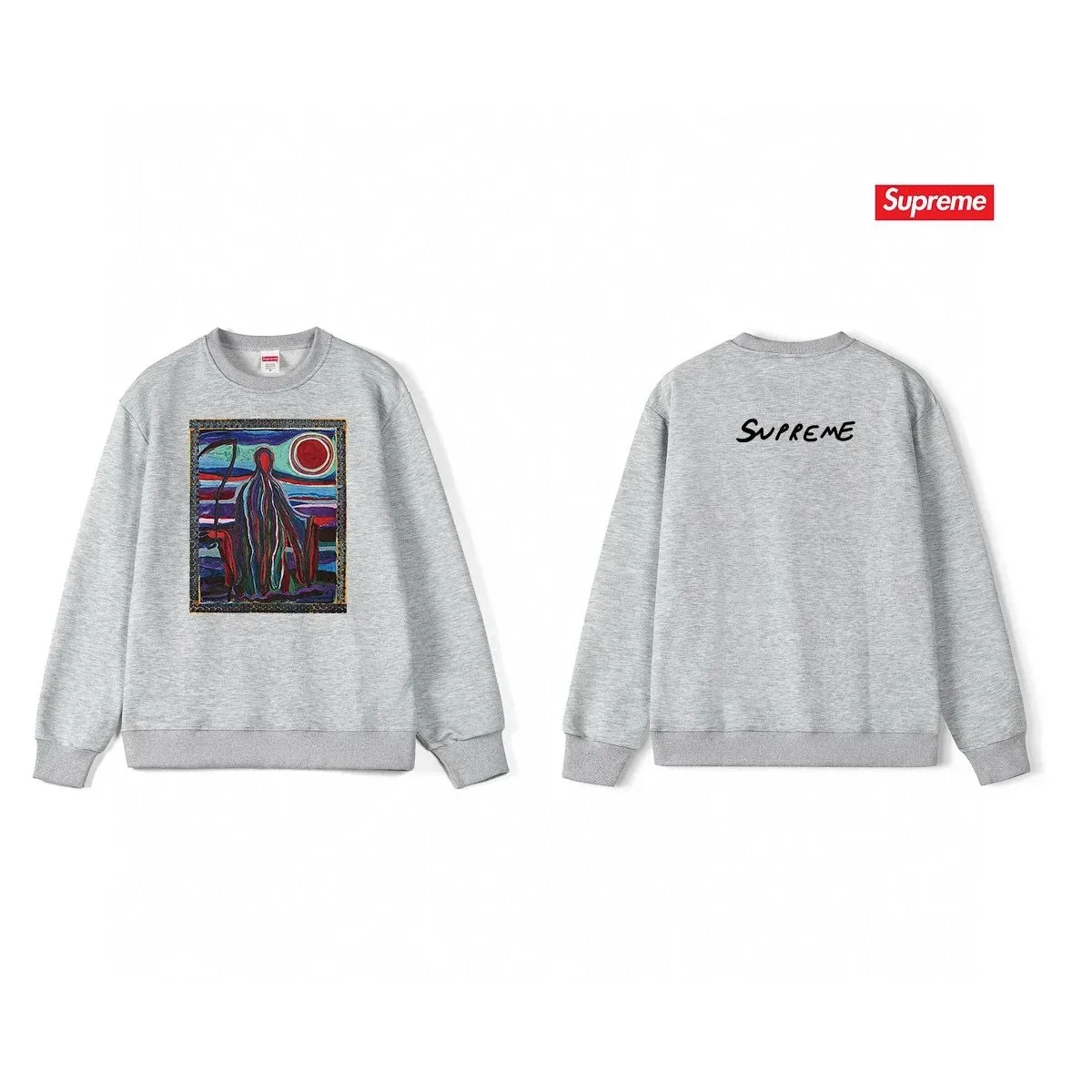 Supreme Supreme Gray Art Print Crewneck Sweatshirt Grey - 1