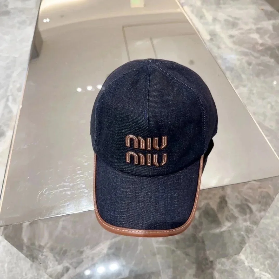 Miu Miu Miu Miu 21 Denim Blue/Brown Trim Cap Blue