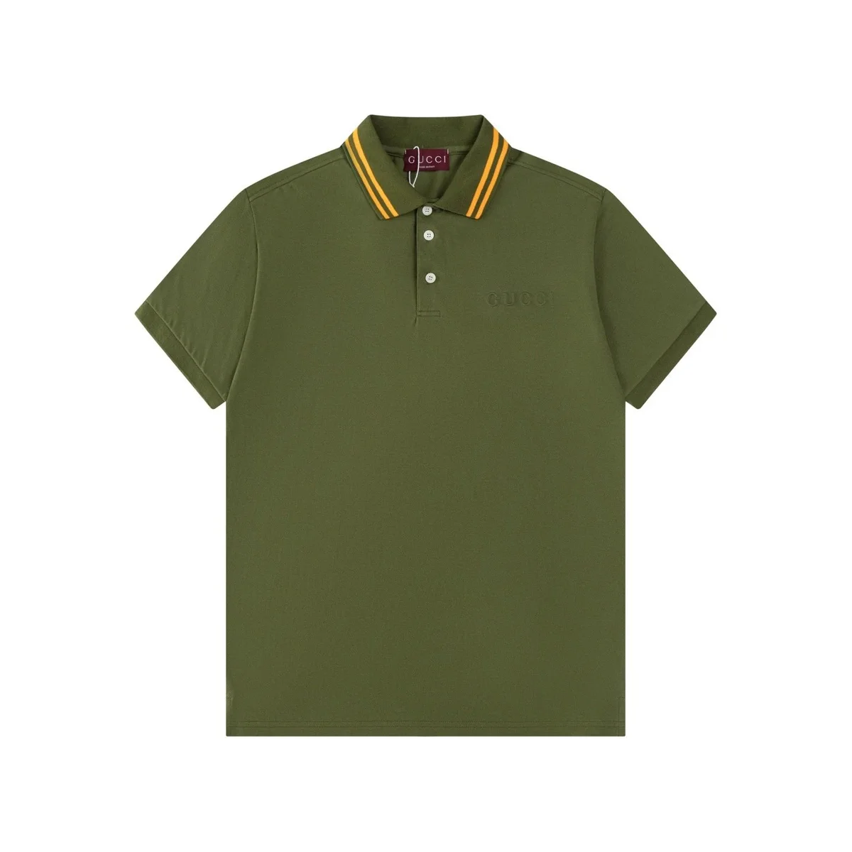 Gucci Gucci Olive Green Polo Shirt with Yellow Striped Collar Green - 1