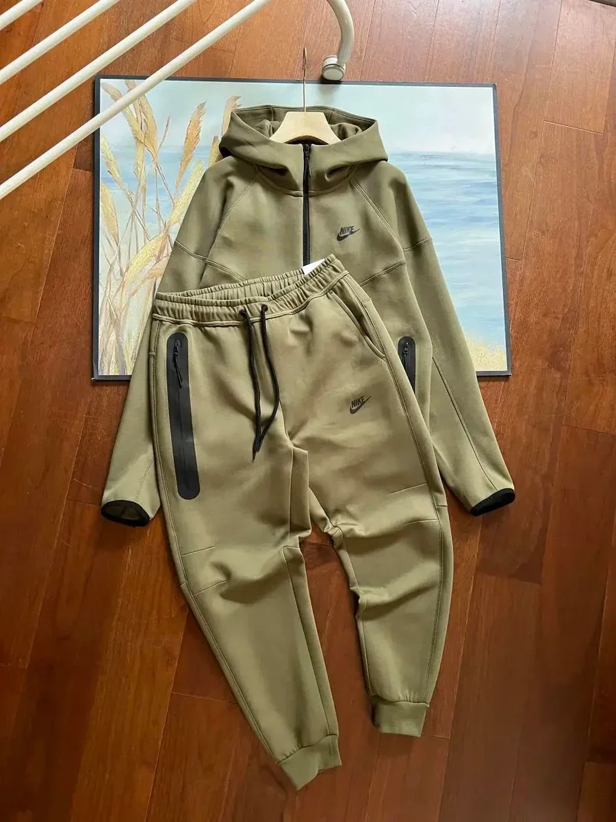 Nike Nike Tech Fleece Olive Green Hoodie & Pants Set Green - 1
