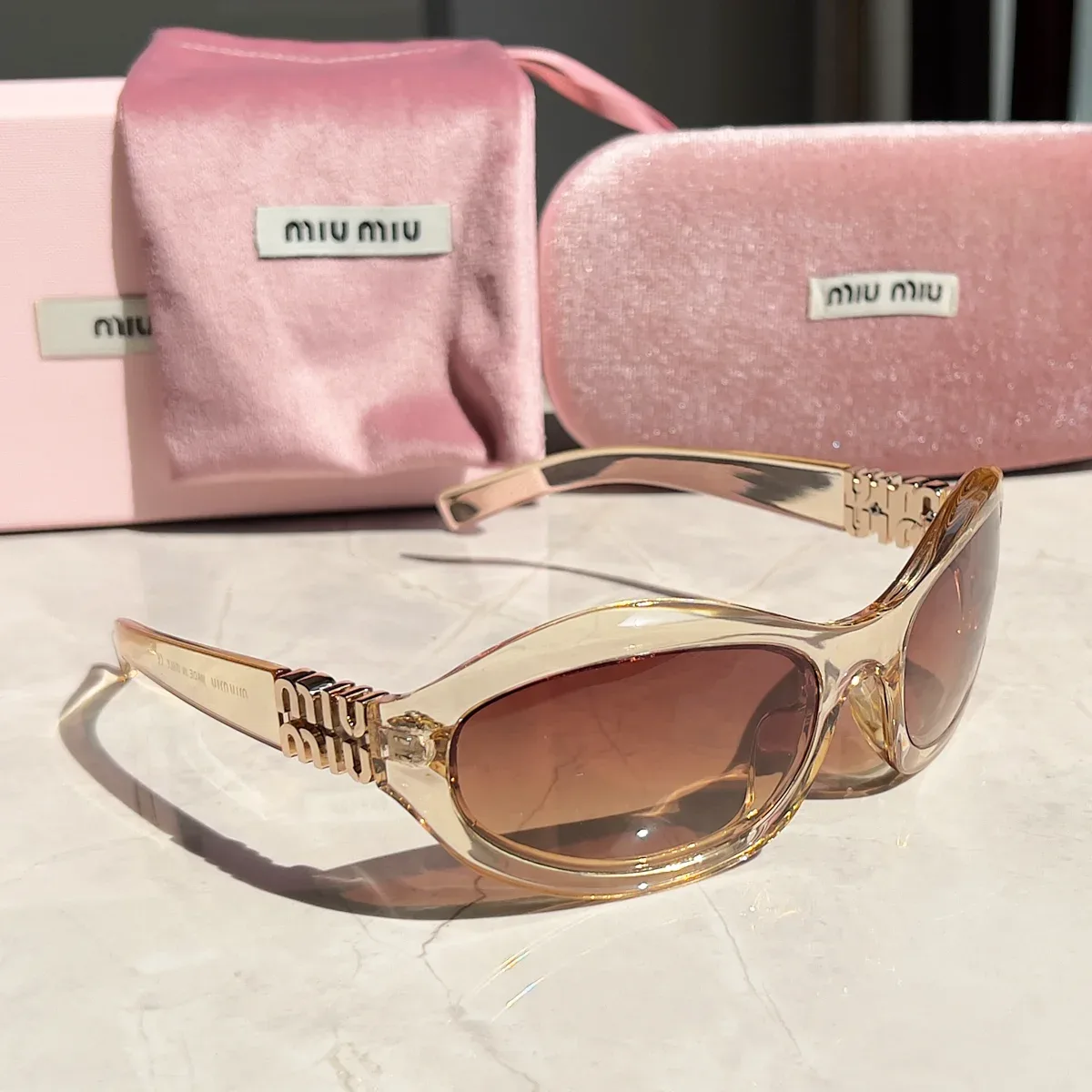 Miu Miu Miu Miu Gradient Lens Sunglasses Pink Frame Eyewear Pink - 1