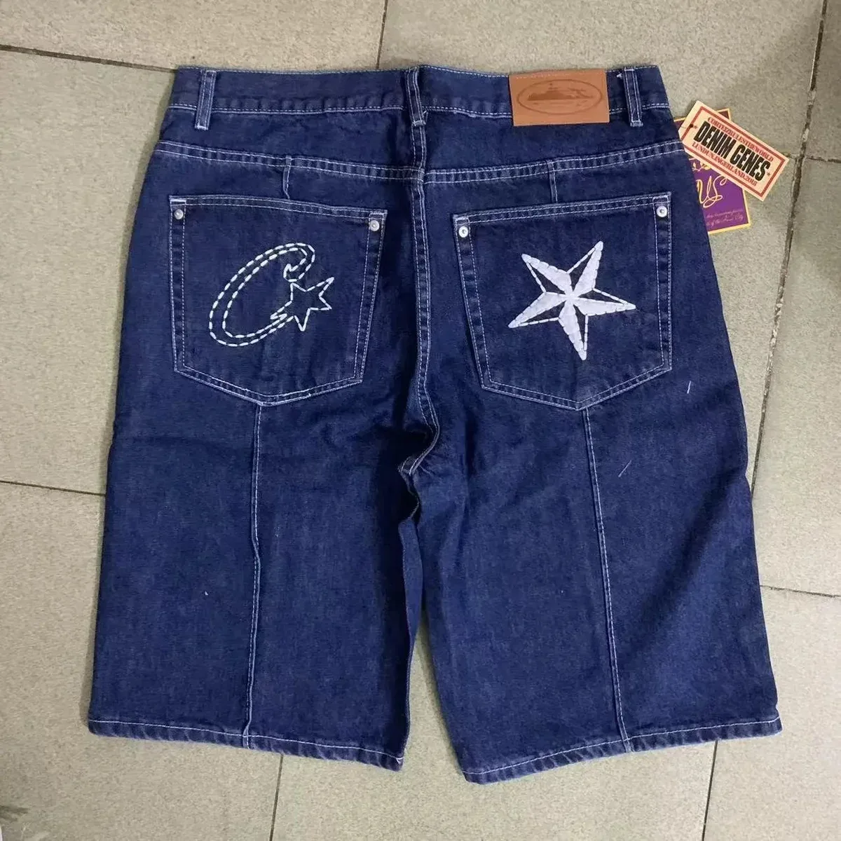 Other Denim Genes CR001 Blue Embroidered Denim Shorts Blue - 1