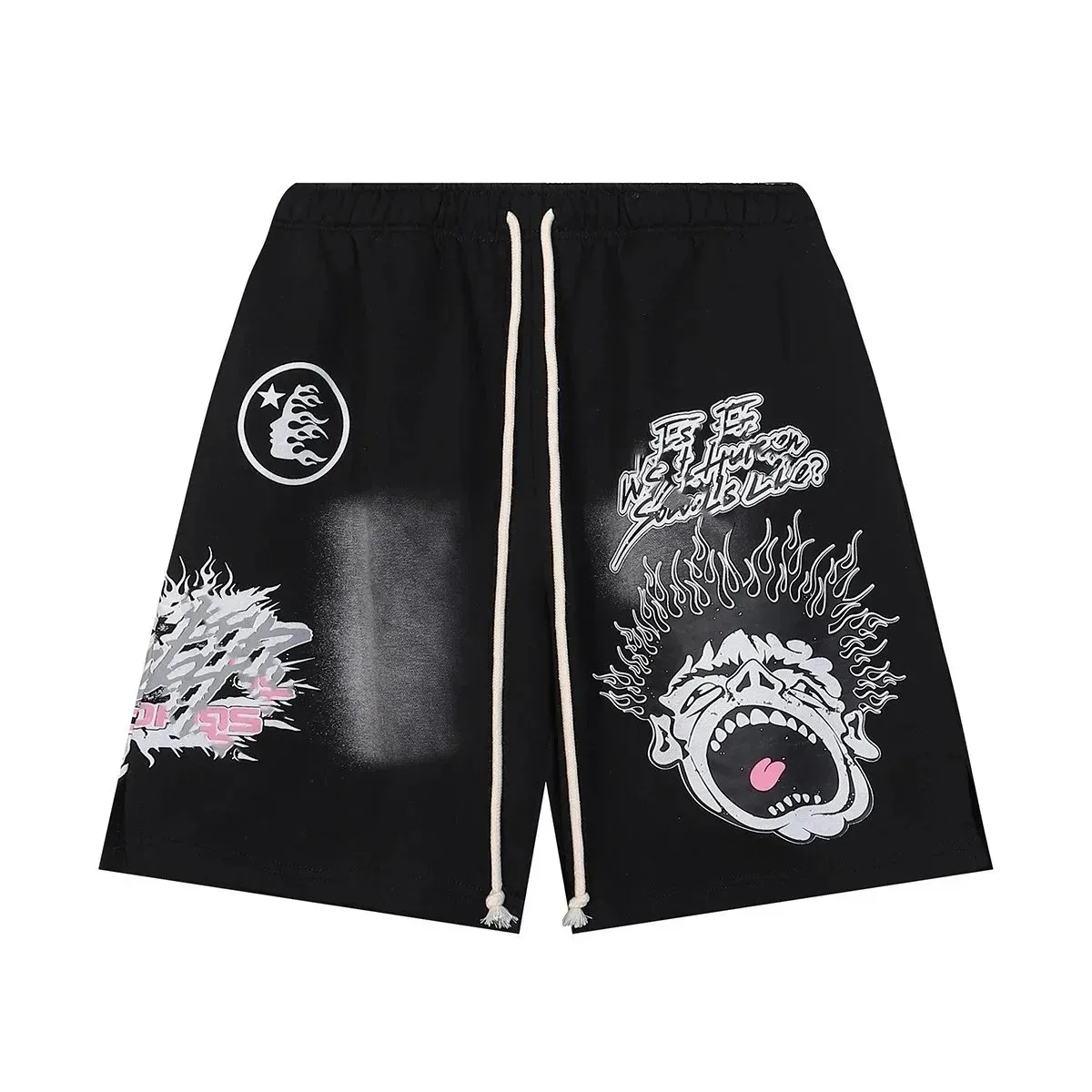 Other Black Flame Print Shorts Casual Streetwear Black - 1