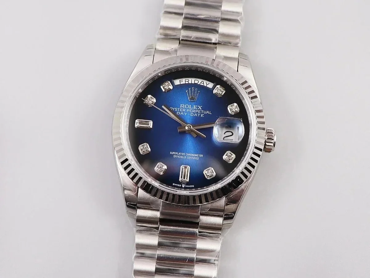 Rolex Rolex Oyster Perpetual Day-Date Blue Diamond Dial Watch Blue - 1