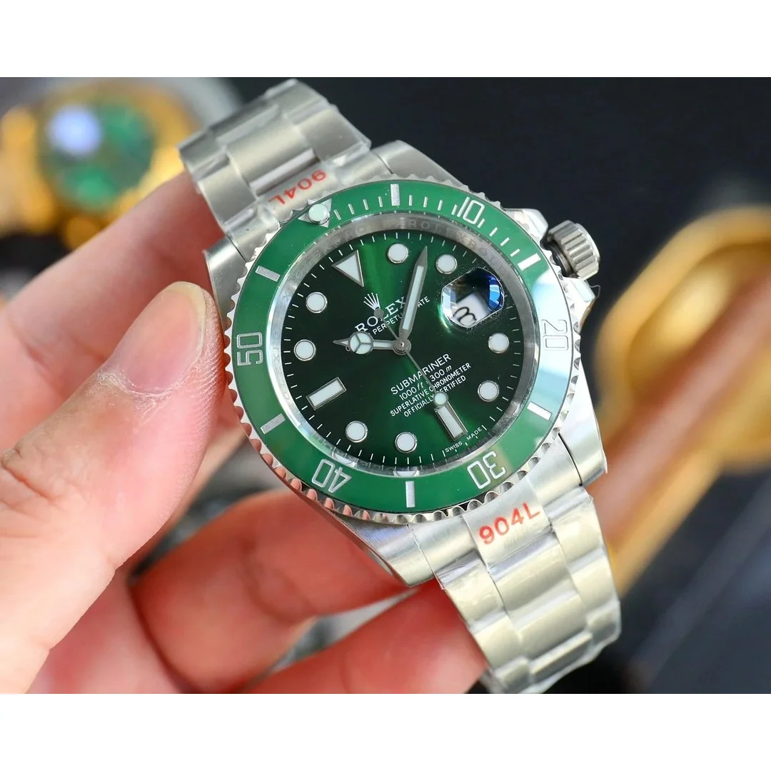 Rolex Rolex Submariner Silver Case Green Dial Steel Bracelet Watch Green - 1
