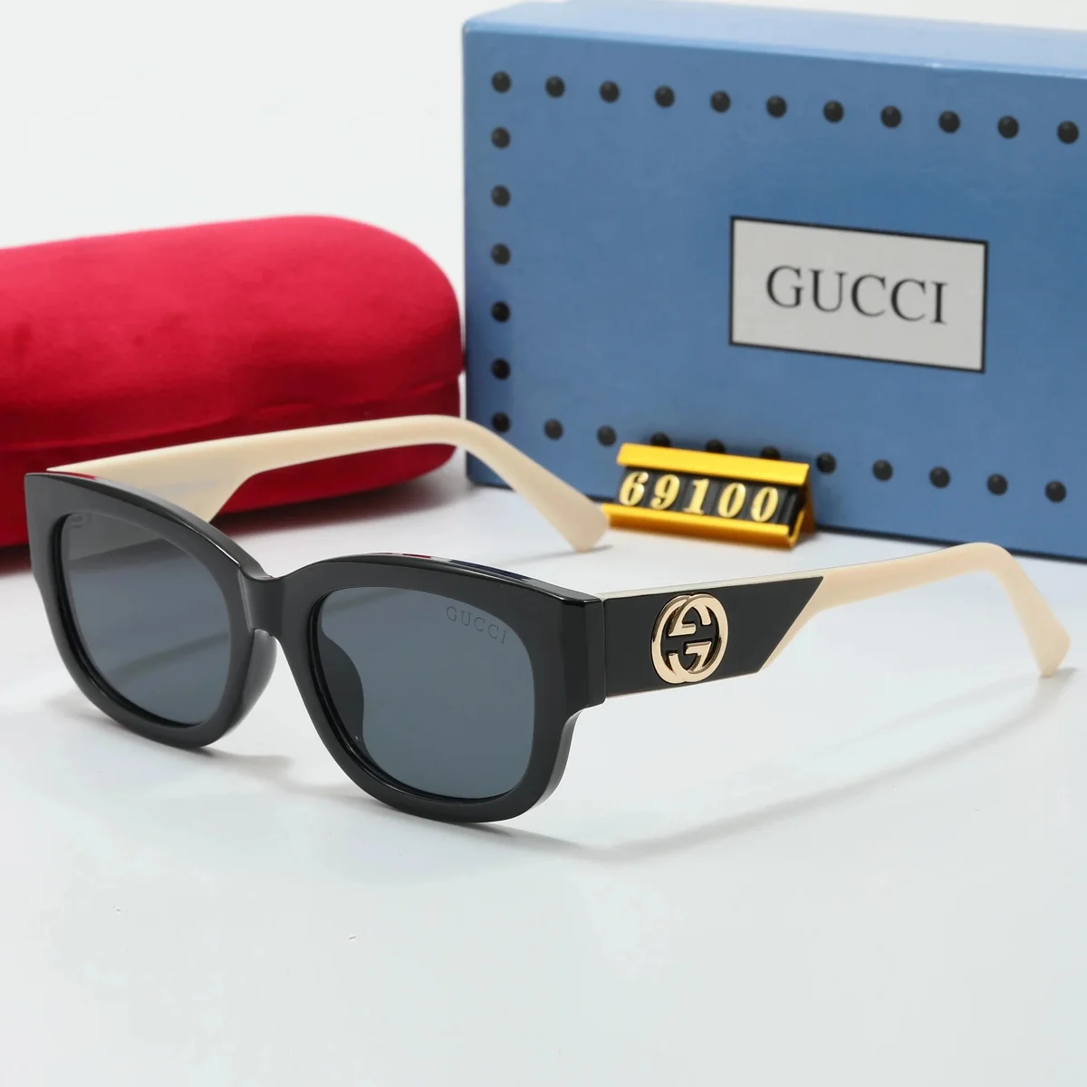 Gucci Gucci Black & Beige Cat-Eye Sunglasses Black - 1