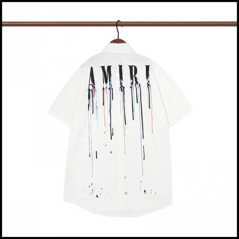 Amiri Amiri Paint Drop Short Sleeve Shirt White White - 1