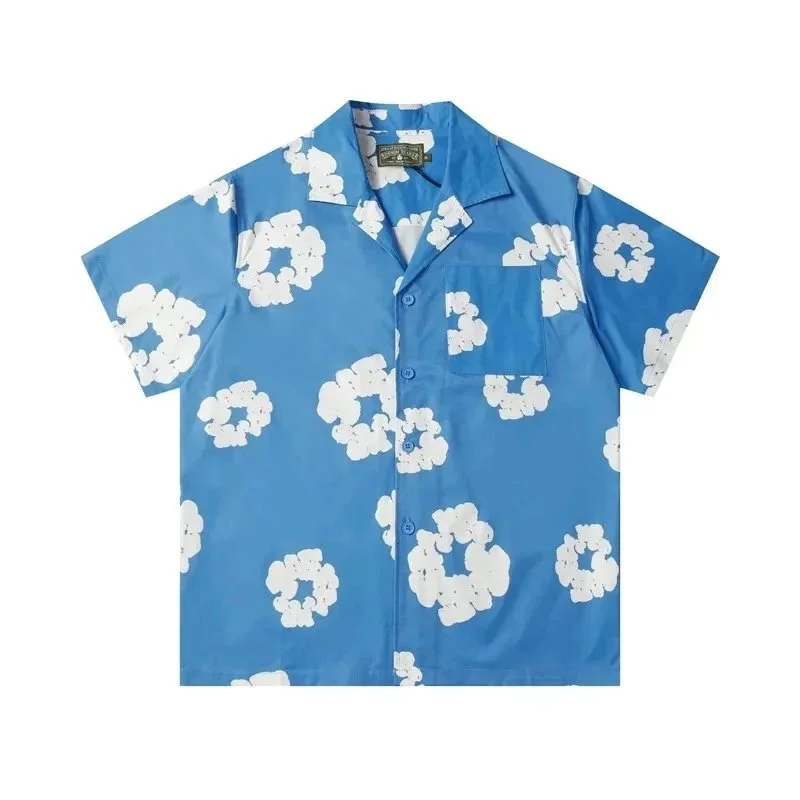 Other Blue Cloud Print Short-Sleeve Shirt Casual Blue - 1