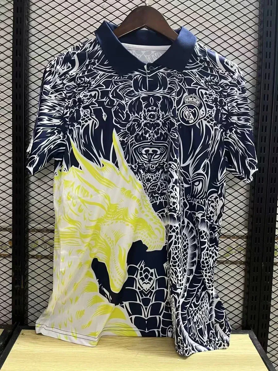 Other Polo Shirt with Royal Blue Yellow Dragon Print Blue - 1