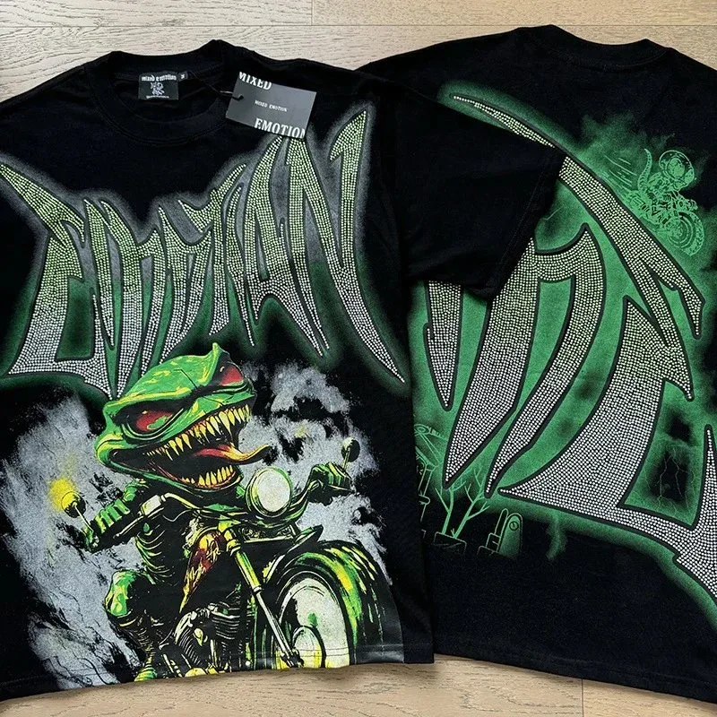 Other Unisex Enemymann Black T-Shirt with Green Graphic Print Black - 1