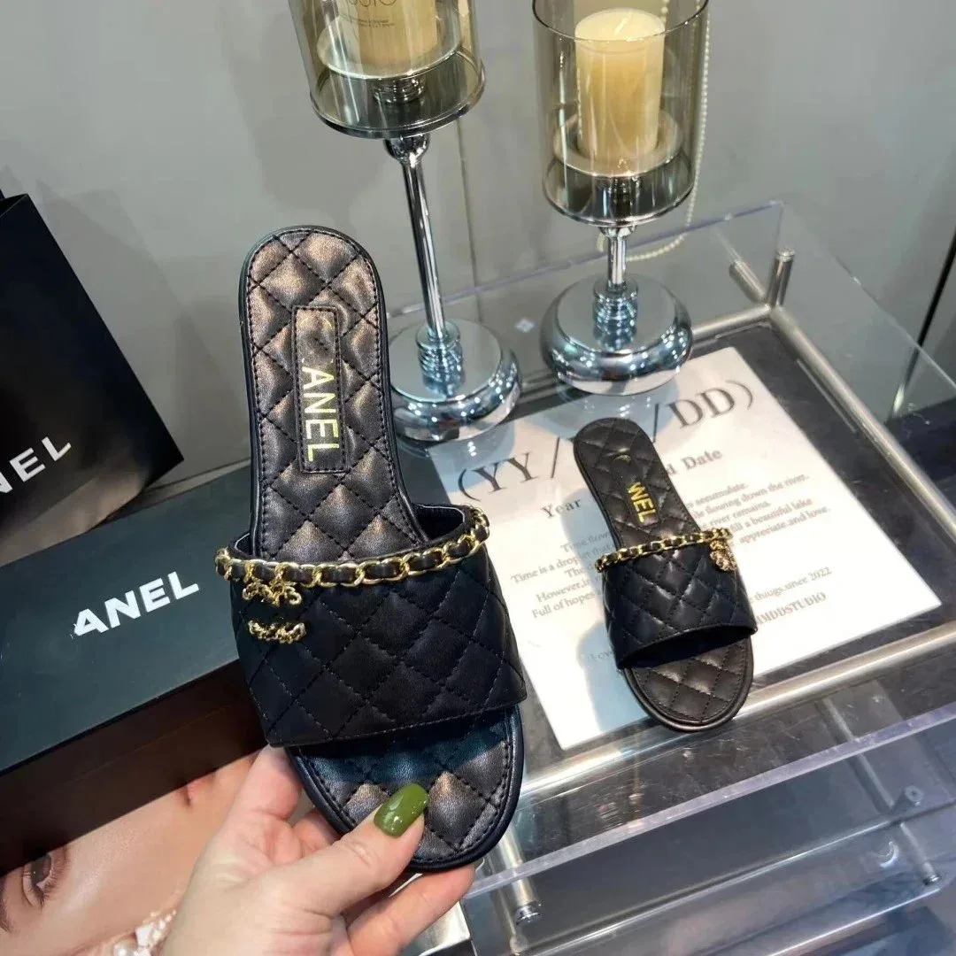Chanel Chanel Runners Black Quilted Chain Slide Sandals Black