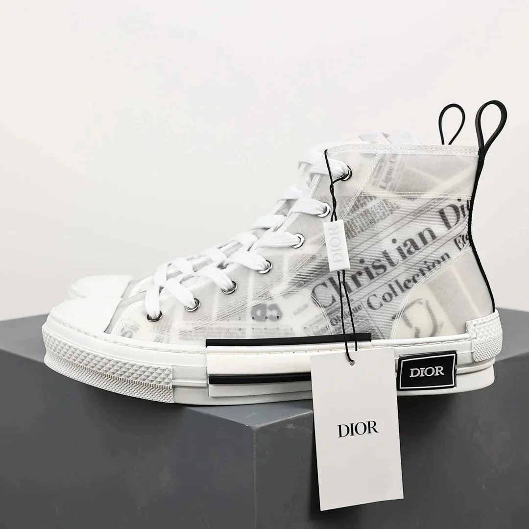 Dior Dior CD Logo B23 White Newspaper Transparent High-Top Sneakers White - 1