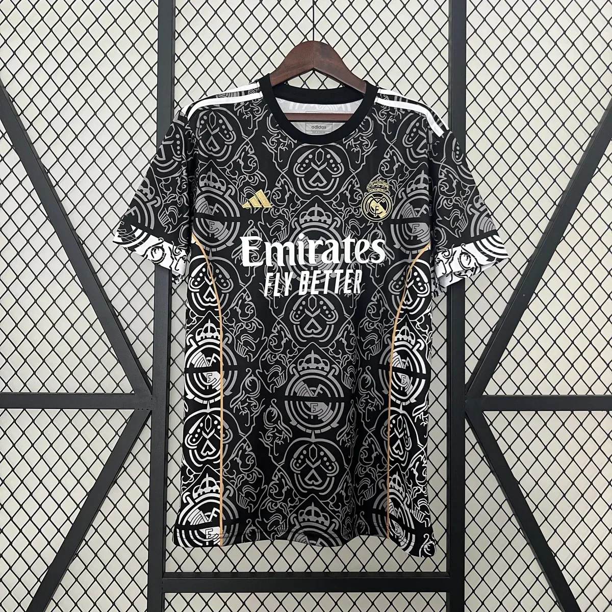 Adidas Adidas Real Madrid Jersey Black/White All-Over Print T-Shirt Black