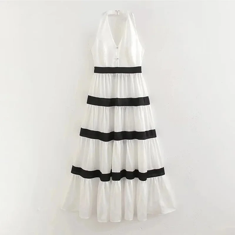 White Black Striped Maxi Dress Casual — Oopbuy Spreadsheet find