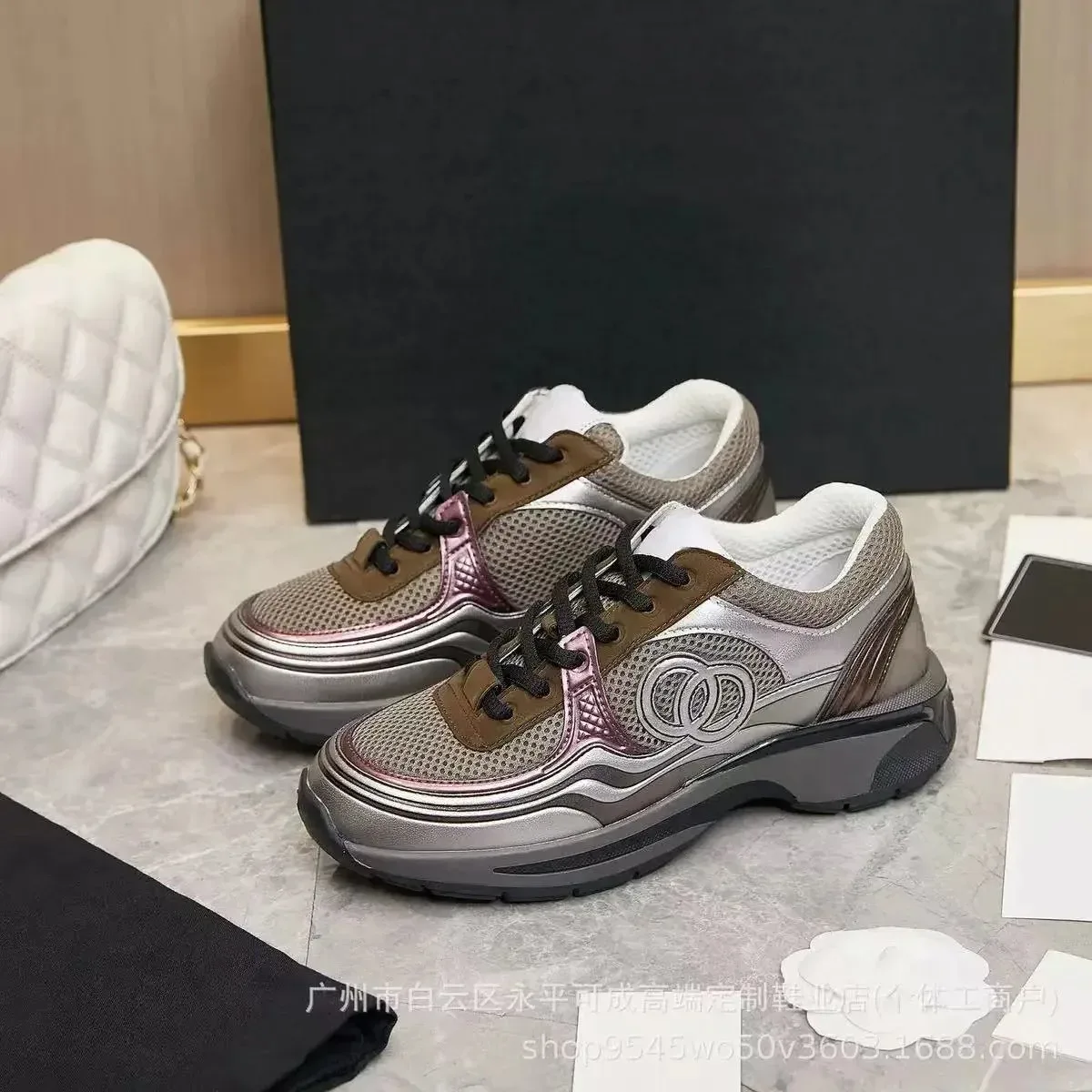 Chanel Chanel Runners Silver/Brown/Pink Mesh Sneakers Multicolor