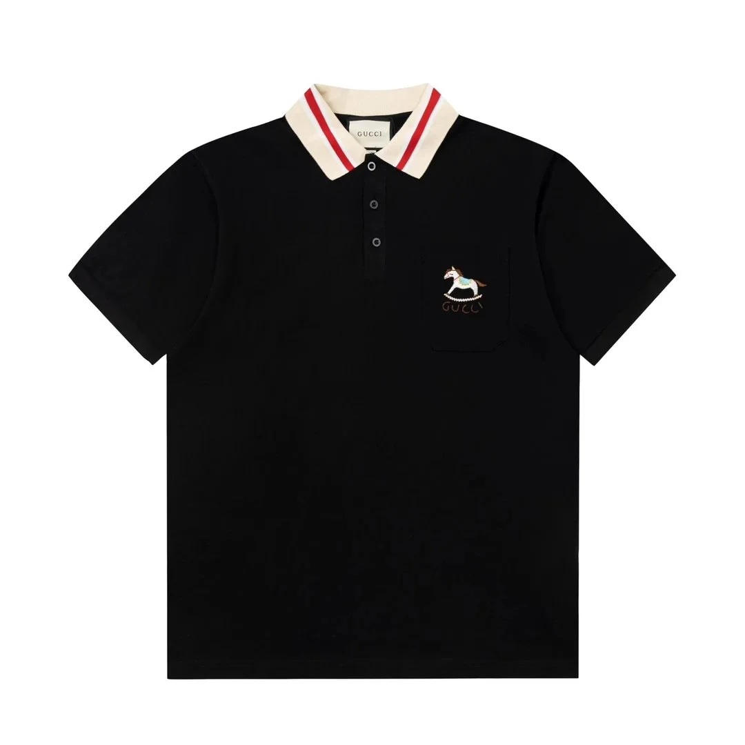 Gucci Gucci Black/Red-White Collar Polo Shirt Black