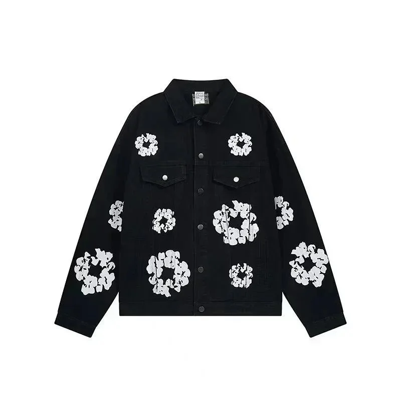 Other Black Floral Print Denim Jacket Black - 1