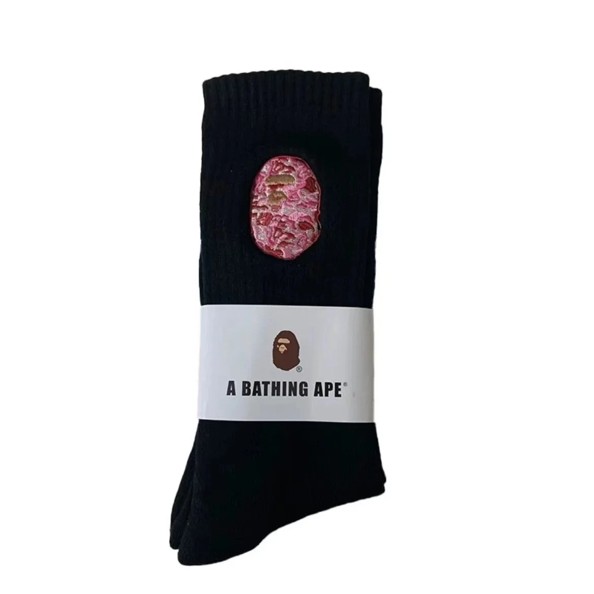 A Bathing Ape A Bathing Ape Black Long Tube Pink Embroidery Socks Black - 1