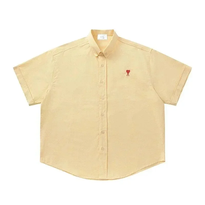 Ami Paris Ami Paris Ami de Coeur Pale Yellow Short Sleeve Button-Up Shirt Yellow - 1