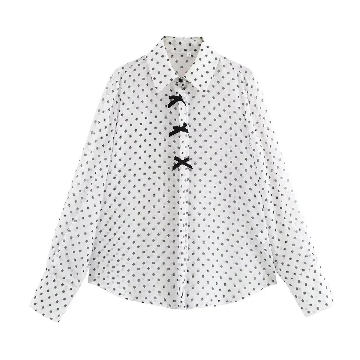 Other White Polka Dot Bow Tie Blouse White - 1