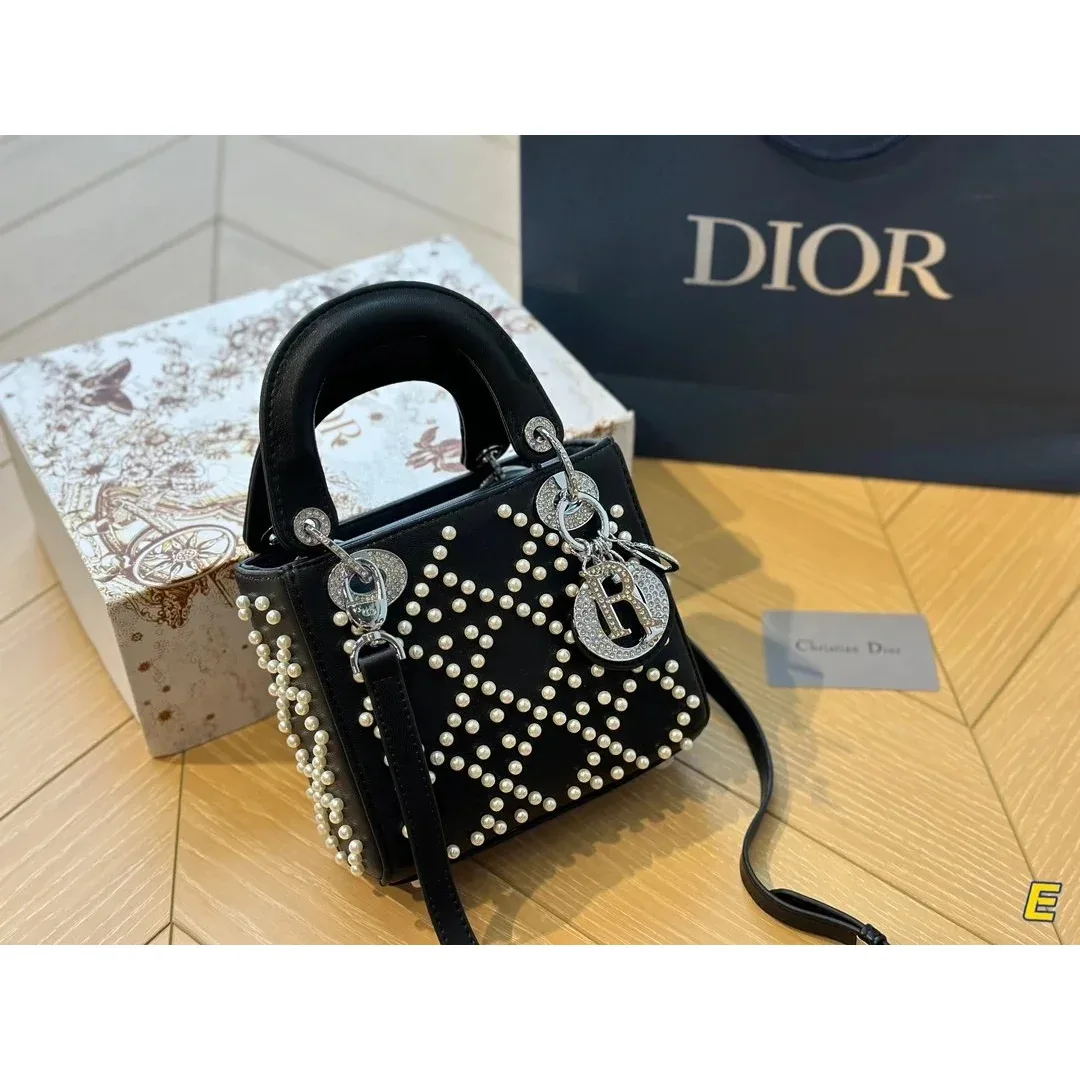 Dior Dior Lady Dior Black Pearl Embellished Mini Bag Black - 1