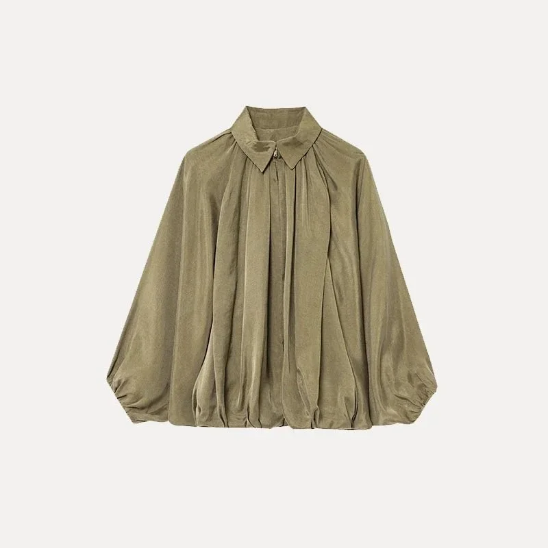 Other Unisex Light Khaki Pleated Blouse Top Beige - 1