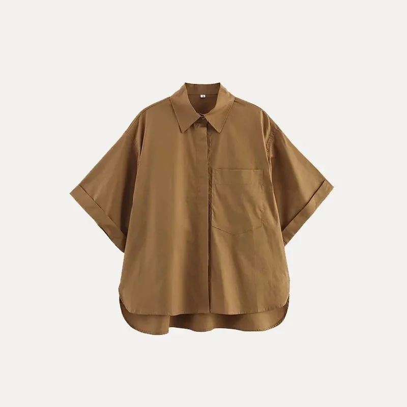 Other Unisex Brown Solid Short-Sleeve Shirt Brown - 1